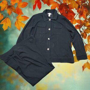 Pant Suite Drapers & Damons Black Button Shacket Size 1X Multi Colored Buttons